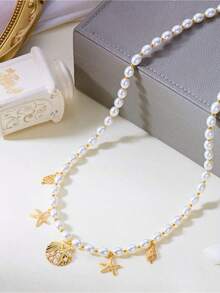 3pcs Multilayer Bohemian Beach Style Pearl Starfish Beaded Waist Chain Beach Body Jewelry Chain For Women - Multicolor - 查看 4