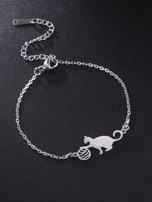 1 Pc Customizable Stainless Steel Cute Cartoon Animal Beaded Charm Cat Pendant Stainless Steel Simple And Unique Style Bracelet - Multicolor - View 5