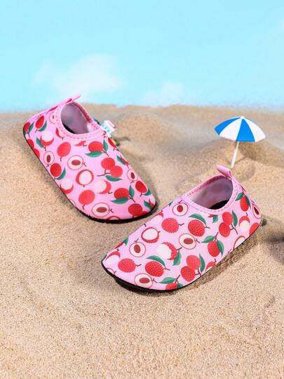 1 Pair Girls' Lychee Casual Comfortable Fashion Outdoor Beach Swimming Wading Water Shoes, Suitable For Summer