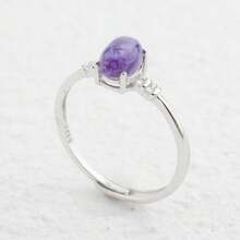 925 Sterling Silver Women's Ring Inlaid With 7*5mm Natural Amethyst/Garnet/Tourmaline/Jasper, Crystal Wedding Jewelry, Valentine's Day/Birthday Gift - Silver - View 11