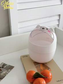 1pc Cute Desktop Mini Trash Can With Lid For Bedroom, Office, Mini Wastebasket,Kitchen,Bathroom,Home,Household Suppliers - White - View 4