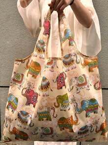 Foldable Totem Bag With An Elephant Pattern, A Must-Have For Autumn And Winter. Stylish And Portable, Suitable For Daily, Shopping, Travel, School, And Various Other Occasions. Simple And Fashionable Design, Solid Color, Perfect For Storing School Supplies. Multi-Purpose Foldable Shopping Bag. Perfect For Holidays, Birthdays, Parties - Multicolor - View 3