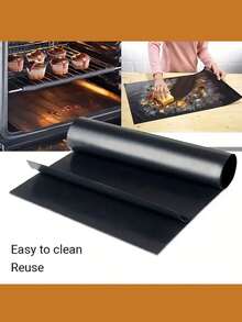 1pc Stove Mat, Outdoor Grill Mat, Heat Resistant Black Grill Mat, Non-Stick High Temperature Oil Cloth BBQ Mat, Reusable Oven Liner - Black - View 8