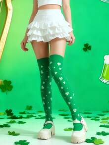 1 Đôi tất dài đến đầu gối dành cho nữ nhân dịp Ngày Thánh Patrick - Họa tiết cỏ ba lá xanh, phụ kiện độc đáo cho ngày lễ, mềm mại và thoải mái, phù hợp cho các buổi lễ và tiệc tùng. - màu xanh lá - Xem 7