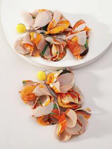 Bold Bohemian Style Yellow Chiffon Handmade Multi-Layer Petal Dangle Earrings, Suitable For Tropical Beach, Pool Party Wear - Yellow-mix - View 2