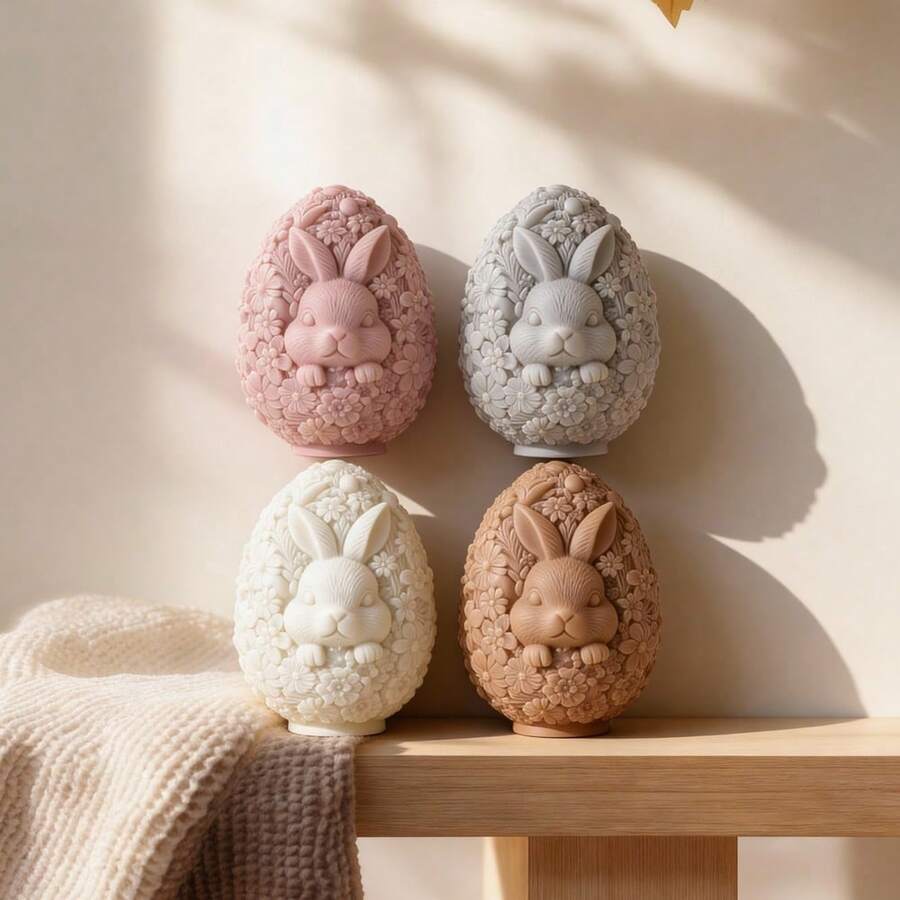 Flower Egg Rabbit Easter Decor Candle Silicone Mold Bunny Silicone Soy Wax Mould DIY Easter Home Decoration Rabbit Candle Mold - SZ679 - View 1