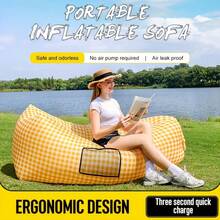 Lightweight Inflatable Outdoor Sofa - Foldable Air Sofa Bed - Portable Lazy Lounger For Outdoor Relaxation - Green Leaves - View 1