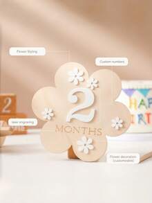 2件套婴儿花朵木质里程碑日历照片纪念木牌道具生日成长记录拍摄道具 - 白色 - 查看 8
