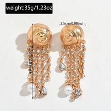 1 Pair Heavily Embellished Long Tassel Earrings, Personalized Luxury Niche Spiral Faux Pearl Earrings, Gift For Valentine's Day, Mother's Day, Birthday, Banquet, Party Wear - Multicolor - View 6