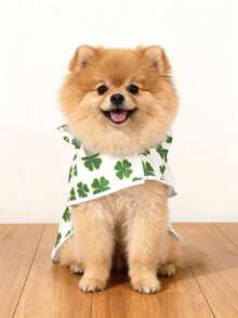 LUCKIE LABO Áo mưa chống thấm nước màu trắng in hình cỏ ba lá may mắn ngày lễ Thánh Patrick, phù hợp cho chó Chihuahua và các giống chó nhỏ khác, quần áo cho chó, mèo và chó khi ra ngoài trời mưa. - trắng - Xem 4