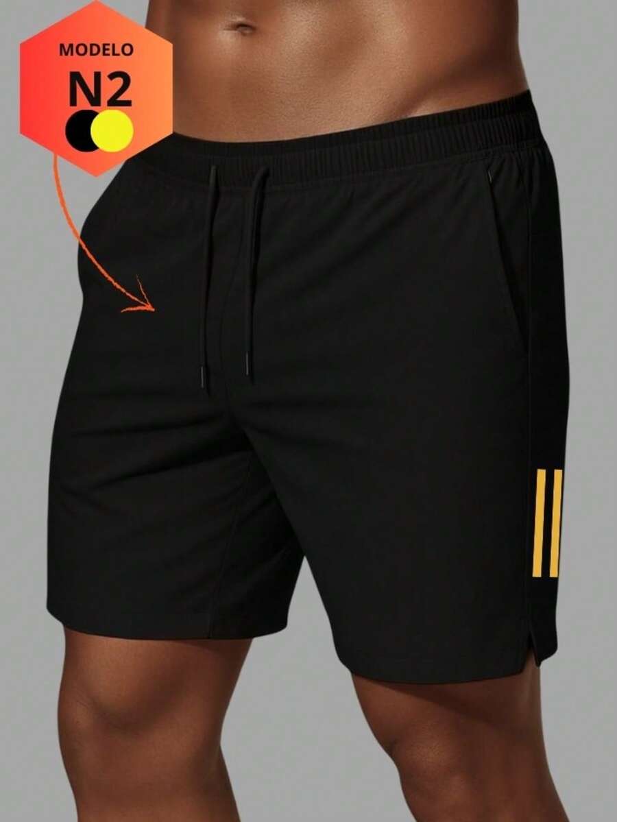 Men's Dry Fit Bermuda Shorts With Elastane - Stretchy Bermuda Shorts With Quick-Drying Fabric - Ideal For Gym, Running, And Diving. - 黑色和黃色 - 查看 1