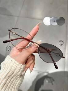 1副光致变色Y2K窄框猫眼时尚眼镜，女士日常佩戴，春夏新品 - 彩色 - 查看 2