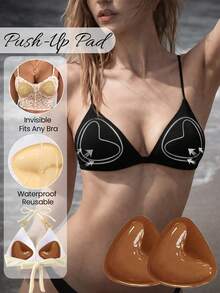 1 Pair Women Double-Sided Invisible Adhesive Bra Pads, Silicone Sticky Push-Up Chest Padding Inserts, Reusable Waterproof Thickened Bra Pads For Bikini, Swimwear & Summer Outfits - Multicolor - View 13