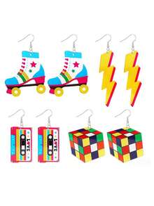 QYDCX 1 Pair Or 4 Pairs 80s Style Women Earrings, 90s Neon Earrings, Retro Earrings, Retro Teardrop Earrings, Fluorescent Party 80s Women Costume Jewelry Accessories - Fashion - View 14