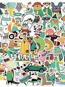 50pcs Funny Animal Clipart Stickers Cute Cartoon Characters For Phone Case, Laptop, Water Bottle, Journal, Desktop, Waterproof Decals - Multicolor - View 4