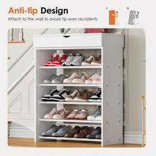 5-Tier Shoe Rack With Top Cabinet 29.5 Inches Shoe Storage Shelf Shoes Organizer For 20-25 Pairs Wooden + Metal Shees Shoe Rack For Entryway Bedroom Hallway Black - White - View 5