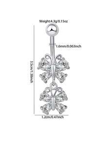 1pc Cute Luxury Zirconia Butterfly Navel Ring, Women's Body Piercing Jewelry, Suitable For Daily Wear, Beach, Party - Butterfly - View 4