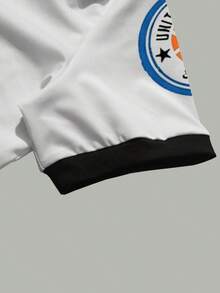 Women's Casual Letter Pattern Contrast Trim Short Sleeve Top, Summer - White - View 4