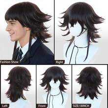 Medium Length Fluffy Layered Straight Jellyfish Cut Bob Anime Cosplay Wig With Bangs, Heat Resistant Synthetic Blue Brown Costume Party Wig, Funny Cartoon Character Hair For Men Women Holiday Comic Con Exhibition Masquerade Decorations & Festival Stage Performance Accessories & Birthday Gifts & Vacation Daily Use - Multicolor - View 5