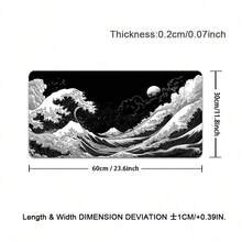 Tapete de Mouse para Jogos com Padrão de Onda Estilo Japonês, Impresso com o Design Vibrante da Grande Onda de Kanagawa de Hokusai em Azul e Vermelho. - Protetor de Mesa com Padrão Preto e Branco - Com Bordas Costuradas com Precisão e Base de Borracha Antiderrapante, Disponível em Vários Tamanhos: 15,7*35,4 Polegadas (40*90 Cm). - B - Visão 15