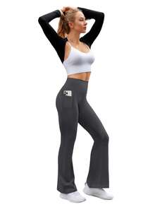 GEREARC Women's High-Waist Pocketed Yoga Pants – Seamless Flare Bootcut Style, Athletic & Casual Wear - 深灰色 - 查看 5
