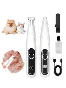 可充电低噪音宠物修剪器，带LED灯，无线防水宠物美容套装，适用于爪子、耳朵、脸部和臀部 - 白色 - 查看 2
