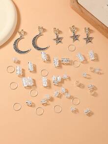 45件套女士编织发饰套装，月亮和星星图案发夹，Y2K风格金属吊坠装饰，适合派对、音乐节，送给女孩和女士的礼物 - 彩色 - 查看 10