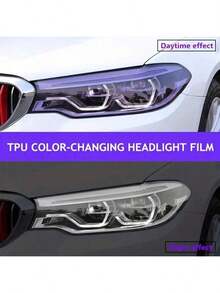 1pc 30cm*100cm Car TPU Photochromic Headlight Film, Taillights Tint Changing Lens Protector Film, UV Responsive TPU Car Light Protection Cover - Waterproof, Scratch-Resistant, Color Changing, Improve Visibility, Tint Black In Daytime And Transparent At Night - One Size - View 6