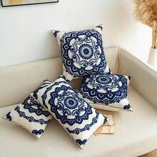 1 pieza Funda de cojín de lona con flores estilo bohemio con bordado exquisito, decoración del hogar de varios tamaños para uso compartido, sin relleno de almohada - Multicolor - Ver 7