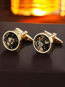 1 par de gemelos de cobre redondos elegantes, accesorios de vestir formal para hombres - Plateado - Ver 7