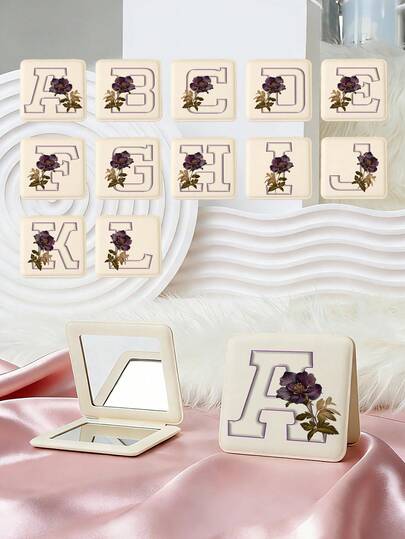 1pc Y2K Millennium Alphabet Series Portable Vanity Mirror, Foldable Lightweight Ultra-Thin Convenient Hand Mirror, Durable PU Leather, Suitable For All Occasions And People, Foldable Pocket Mirror