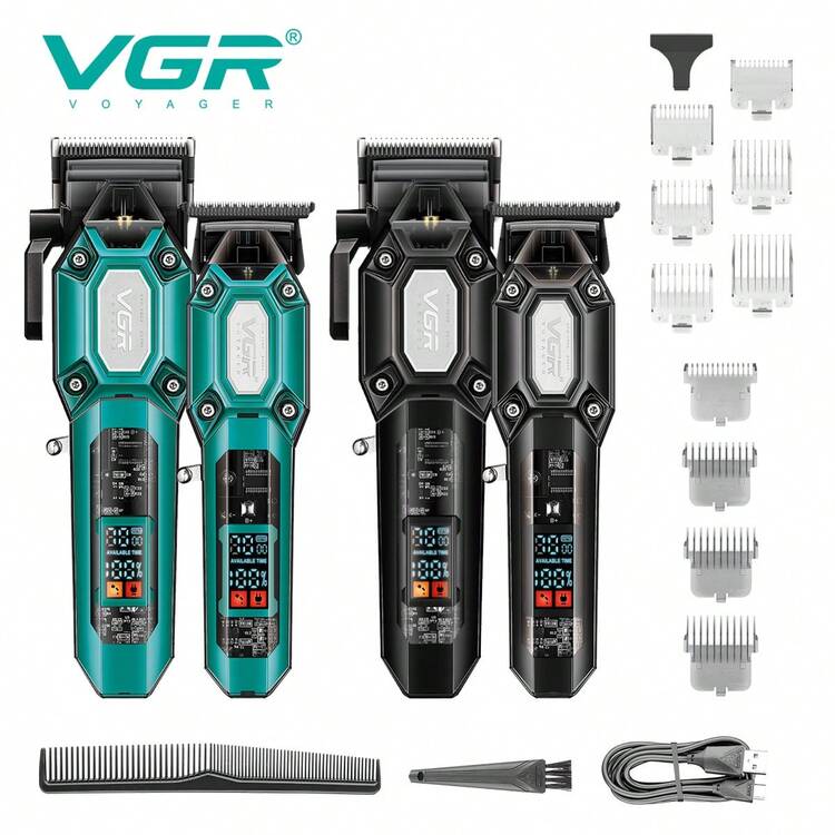 VGR Hair Clipper Professional Clippers And Trimmers Set Electric Trimmer Set Digital Display Clippers Set Fast Charging Ultra Long Standby Clippers Set Transparent Adjustable Barber Hair Clipper V-600&900 - Multicolor - View 1