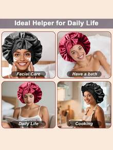 1 chiếc mũ ngủ lụa dành cho nữ, cỡ lớn, có dây thun điều chỉnh được, phù hợp với tóc xoăn hoặc tóc tết. - Nhiều màu - Xem 3