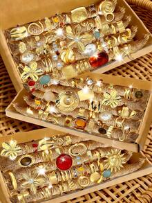 Bộ nhẫn phong cách Bohemian cổ điển, thanh lịch, gồm 28 chiếc, 3 chiếc, làm từ kim loại màu đỏ nâu, đính đá giả ngọc trai, hoa vỏ sò, nơ, hình vuông, nửa hình tròn, đường nét không đều, có thể điều chỉnh kích cỡ, phù hợp cho nữ giới, dịp lễ, tiệc tùng, hẹn hò, làm quà tặng, kỷ niệm, ngày Valentine (Giao hàng ngẫu nhiên). - Nhiều màu - Xem 12