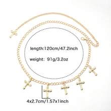 1条女士单层金属链十字架吊坠腰链，适合搭配连衣裙，锌合金十字架街头风腰链，四季皆宜 - 金色 - 查看 5