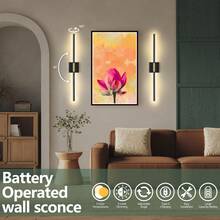 Daoteper Battery Operated Wall Sconces Set Of 2, Wireless USB Rechargeable Wall Lights With Remote Control, 360° Rotation,Dimmable LED Rechargeable Sconces Picture Lamp Picture Lamp For Living Room,Bedroom,Hallway -BLACK - Black - View 3