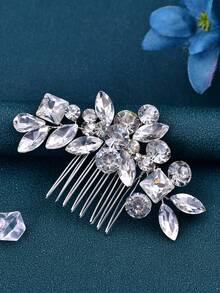 1pc Crystal Style Rhinestone Hair Comb, Simple & Versatile Bridal Hair Accessory, Suitable For Wedding, Party, Ball, Celebration Valentine's Day Accessories - Silver - View 8