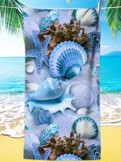 1pc Shell & Coral Pattern Beach Towel - Super Absorbent Quick Dry, Lightweight & Extra Large Size, Soft Travel Suitable Swim Towel, Holiday Beach Essential (Multiple Sizes), Fast Drying Material, Outdoor Enthusiasts Exclusive Bath Sheets