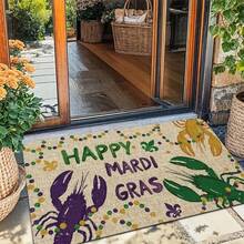 1pc Happy  Gras Lobster Doormat - Non-Slip Machine Washable Indoor/Outdoor Mat With Lobster &  Gras Decorations, Purple & Golden Coastal Design For EntrywayOpen In New Tab - 1PC-18*30inch - View 5