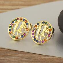 New Arrival Romantic Gold Plated Girl Boy Portrait Stud Earrings For Women Oval Shape Cubic Zirconia Valentine's Day Ear Jewelry Gifts - Colorful - View 8