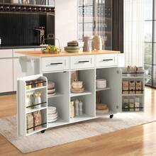 139x46 (71) X91.5cm Large Trolley / Dining Table, Solid Wood Case + Panel, Folding Panel, Wheel, Replaceable Solid Wood Leg, Suitable For Dining Room, Kitchen, Multicoloured Optional. - White - View 2