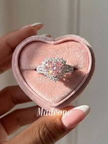 Stylever 1枚925纯银复古粉钻心形戒指，闪耀迷人，适合约会和派对，是送给她的理想礼物（MadeOne品牌） - 銀色 - 查看 2