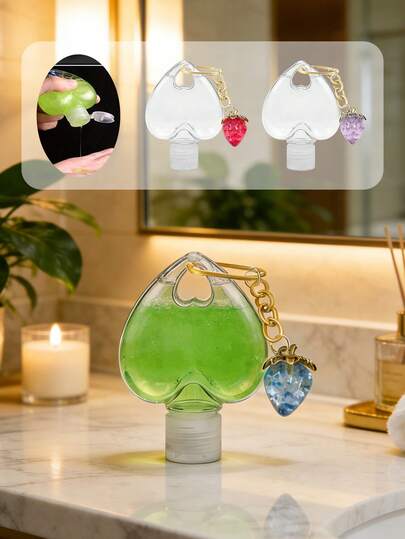 50ml Empty Heart Design Buckle Lotion Bottles With A Strawberry Pendant ,Travel Containers, Portable Flip Hook Bottles, Refillable Cosmetic Containers Empty Shampoo Shower Gel Tubes For Toiletries Shampoo And Body Wash Liquid Travel Bottles Lotion Sub Bottle Squeezable Containers