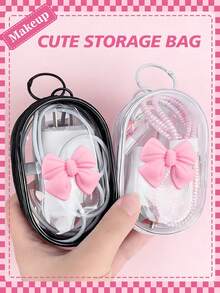 Bolsa organizadora de cabos em PVC (2 unidades) com gancho, transparente, compacta, ideal para guardar fones de ouvido e carregadores. Bolsa portátil para cabos, resistente a impactos, com zíper, multifuncional e resistente à pressão, perfeita para guardar mini pen drives. Ideal para uso externo, com design exclusivo e visual atraente. - Multicolorido - Ver 1