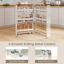 COSTWAY 4-Tier Slim Storage Cart, Narrow Mobile Serving Cart W/ Open Shelves, Rolling Kitchen Cart On Wheels, Space-Saving Slide-Out Utility Cart For Kitchen, Bathroom, Living Room, Brown - 棕色 - 查看 9