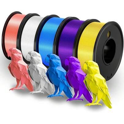 GCCSJ Pla Filament,3D Printing Filament PLA 5 Pcs 1.75mm-5 Colours Printing Filament 1.75mm Dimensional Accuracy ±0.02mm White Yellow Pink Blue Purple Filled Filament Spool Vacuum Pack 250G X 5
