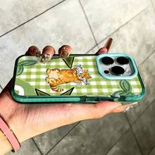Cute Cat Phone Case, Whimsical Style, For Compatible With IPhone 17/17pro/17promax/17Air/Iphone16/16pro/16plus/16promax/15/15promax/15pro/11/12/13/14promax/12mini/13mini/11pro/11promax/12pro/12promax/13pro/13promax/14pro/14promax, Adorable Kitty With Fish Treat Fun Present, Playful Animal Lover Gift, Unique Decorative Accessory - 綠色 - 查看 4