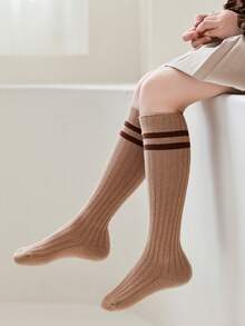 4 pares de calcetines de rayas hasta la rodilla, calcetines de estilo escolar minimalista y versátil para niños - Multicolor - Ver 11