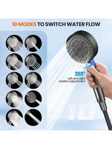 1pc 5-Mode Multi-Function High Pressure Shower Head, With One-Click Shut-Off Shower Head, Bathroom Accessory, Wall-Mounted Shower Head, Single Head - Square - View 4
