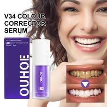 30ml V34 Teeth Whitening Toothpaste Serum, Tooth Colour Corrector Foam Remove Yellow Stains Tartar Oral Hygiene Cleaning Dental Bleaching Tools Fresh Breath Tooth Whitener Care Essence - Teeth Whitening Serum - 查看 1